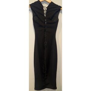 Mystique Boutique Black Lave Up Tied Long Pencil Dress V-Neck